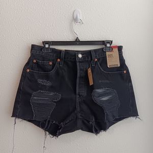 Levis 501 Shorts Women Size 29 Black High Rise Distressed
